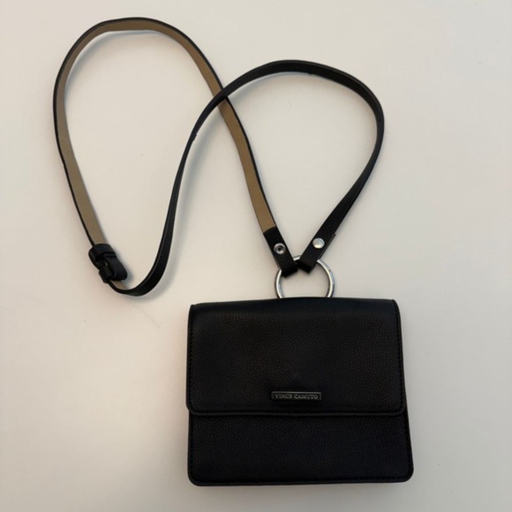 Vince Camuto Pebble Leather Black Crossbody Bag‎ Womens Small